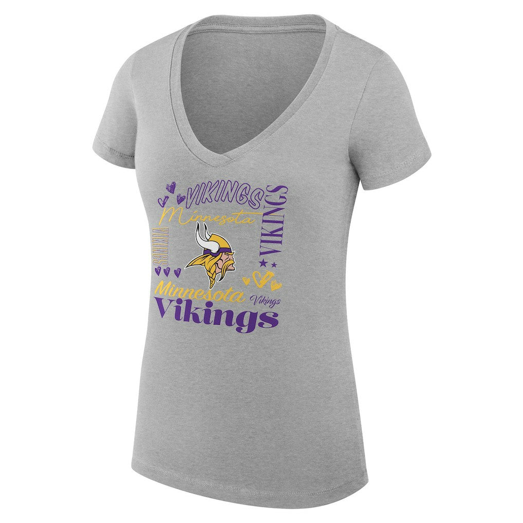 Minnesota Vikings G-III 4Her by Carl Banks Women's Super-Slim Fit Lightweight Collage Team V-Neck T-Shirt Heather Gray