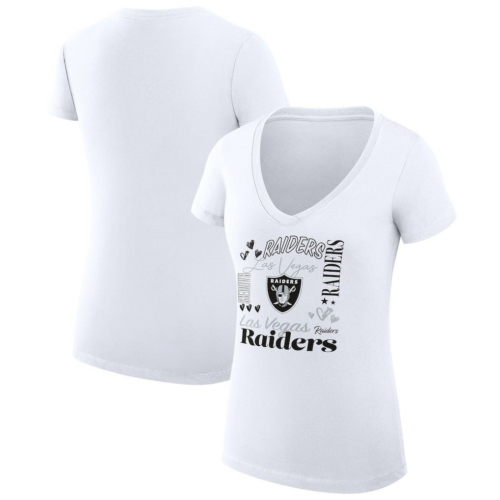 Las Vegas Raiders G-III 4Her by Carl Banks Women's Super-Slim Fit Lightweight Collage Team V-Neck T-Shirt White