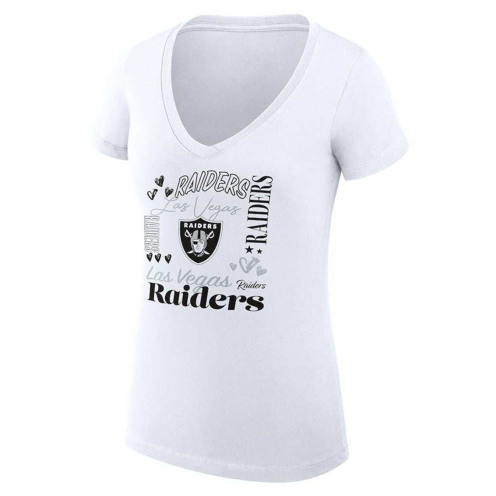 Las Vegas Raiders G-III 4Her by Carl Banks Women's Super-Slim Fit Lightweight Collage Team V-Neck T-Shirt White