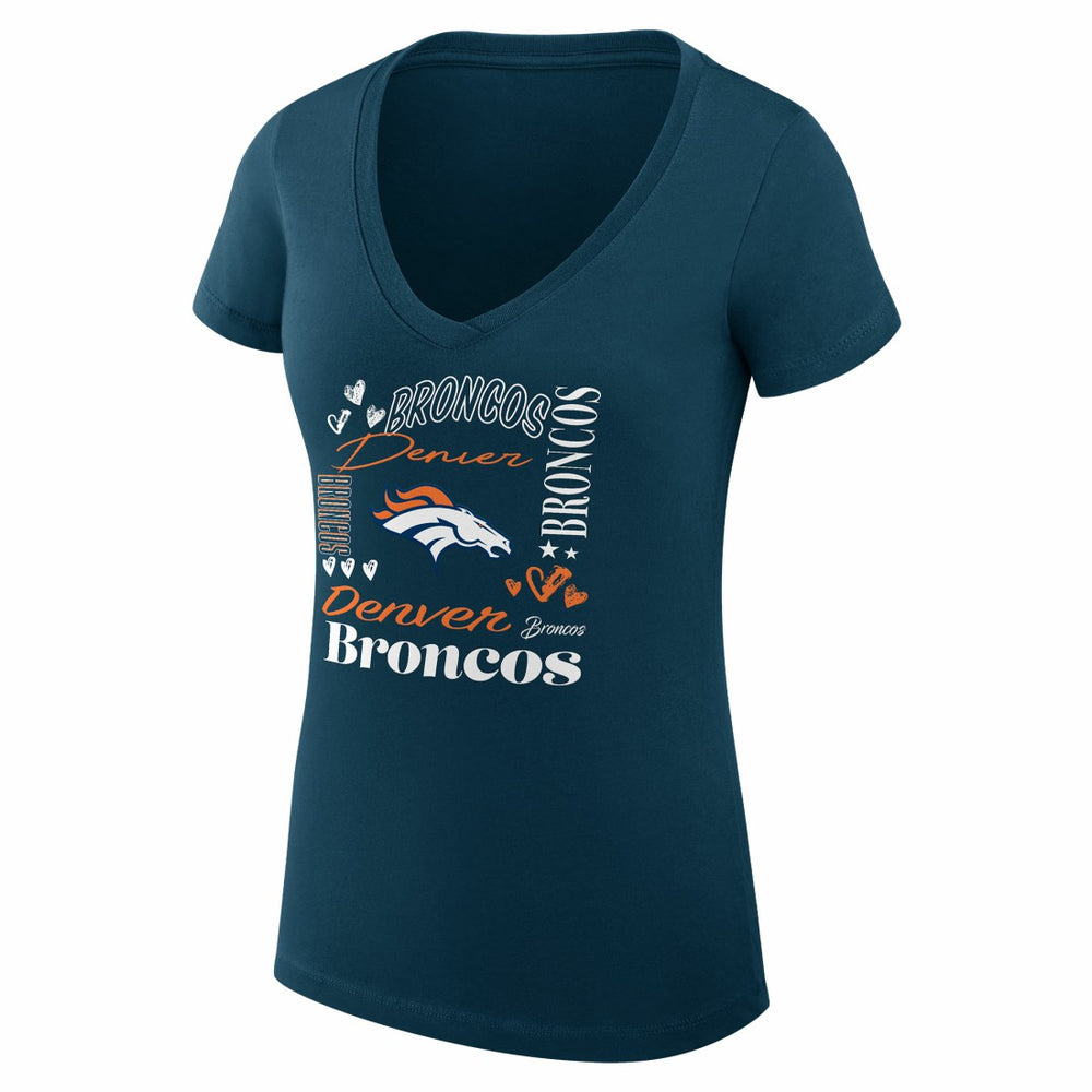 Denver Broncos G-III 4Her by Carl Banks Women's Super-Slim Fit Lightweight Collage Team V-Neck T-Shirt Navy