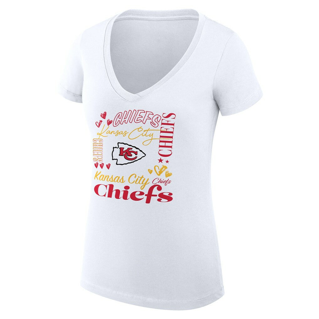 Kansas City Chiefs G-III 4Her by Carl Banks Women's Super-Slim Fit Lightweight Collage Team V-Neck T-Shirt White