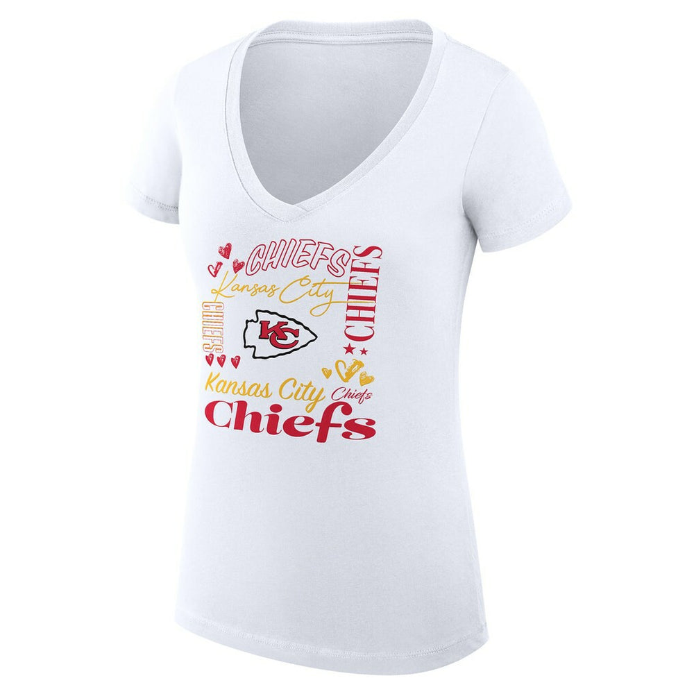 Kansas City Chiefs G-III 4Her by Carl Banks Women's Super-Slim Fit Lightweight Collage Team V-Neck T-Shirt White
