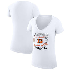 Cincinnati Bengals G-III 4Her by Carl Banks Women's Super-Slim Fit Lightweight Collage Team V-Neck T-Shirt White