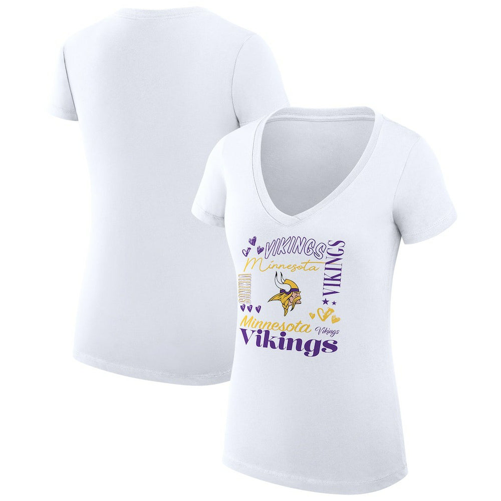 Minnesota Vikings G-III 4Her by Carl Banks Women's Super-Slim Fit Lightweight Collage Team V-Neck T-Shirt White