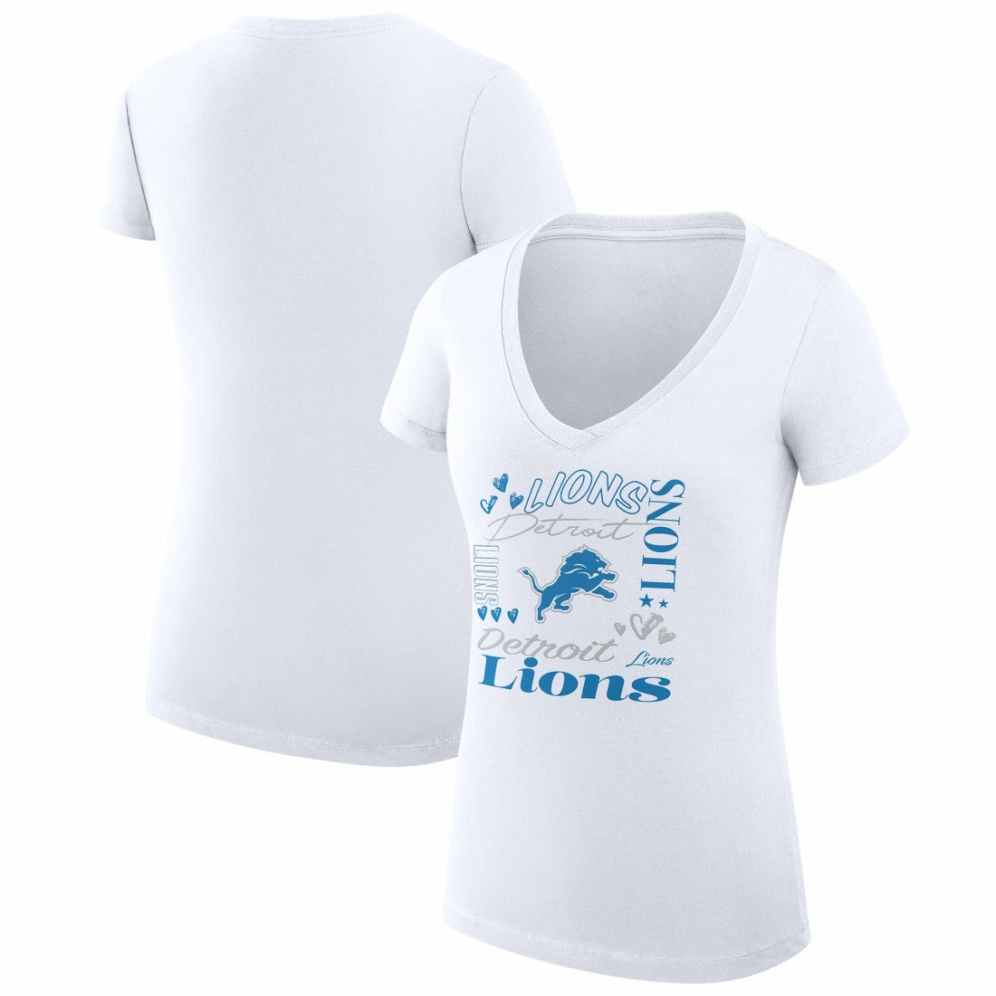 Detroit Lions G-III 4Her by Carl Banks Women's Super-Slim Fit Lightweight Collage Team V-Neck T-Shirt White