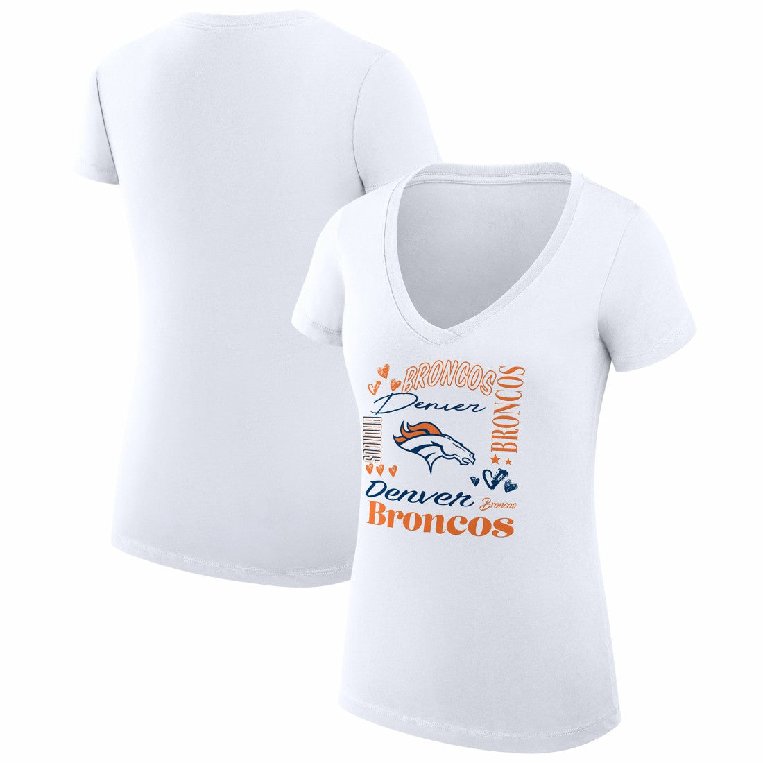 Denver Broncos G-III 4Her by Carl Banks Women's Super-Slim Fit Lightweight Collage Team V-Neck T-Shirt White