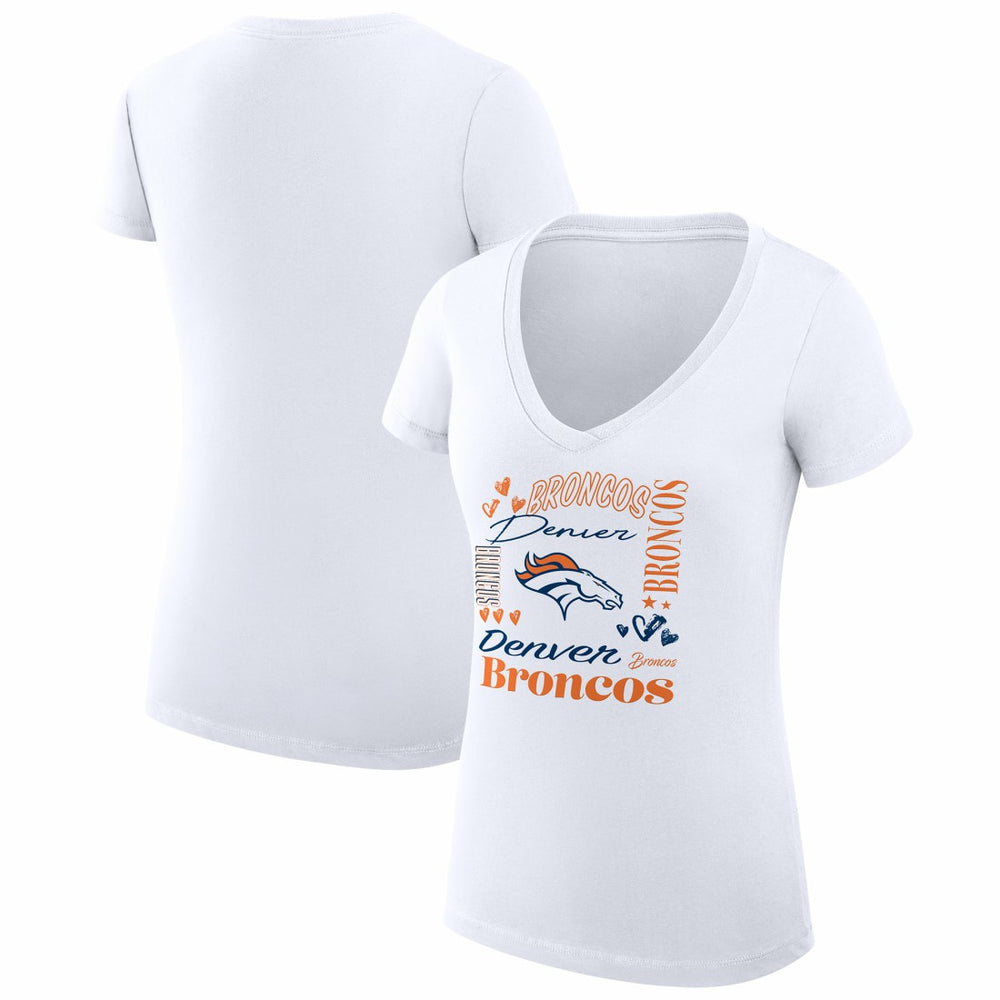 Denver Broncos G-III 4Her by Carl Banks Women's Super-Slim Fit Lightweight Collage Team V-Neck T-Shirt White