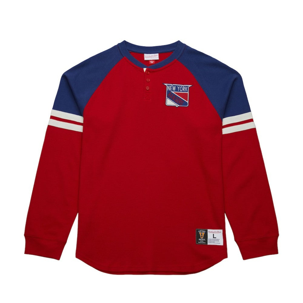 New York Rangers Mitchell & Ness Thermal Henley Long Sleeve T-Shirt - Red - NHL 202122428