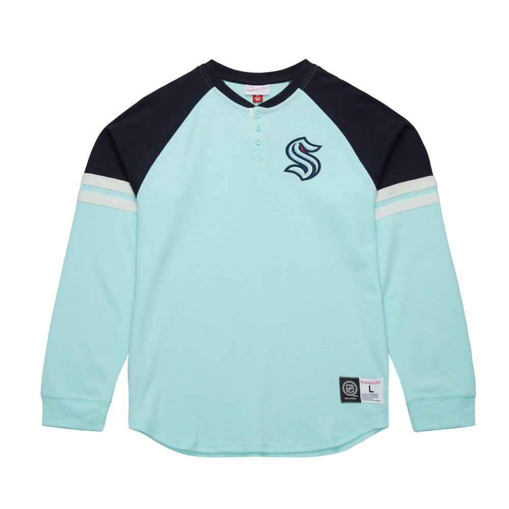 Seattle Kraken Mitchell & Ness Thermal Henley Long Sleeve T-Shirt - Light Blue - NHL 202122431