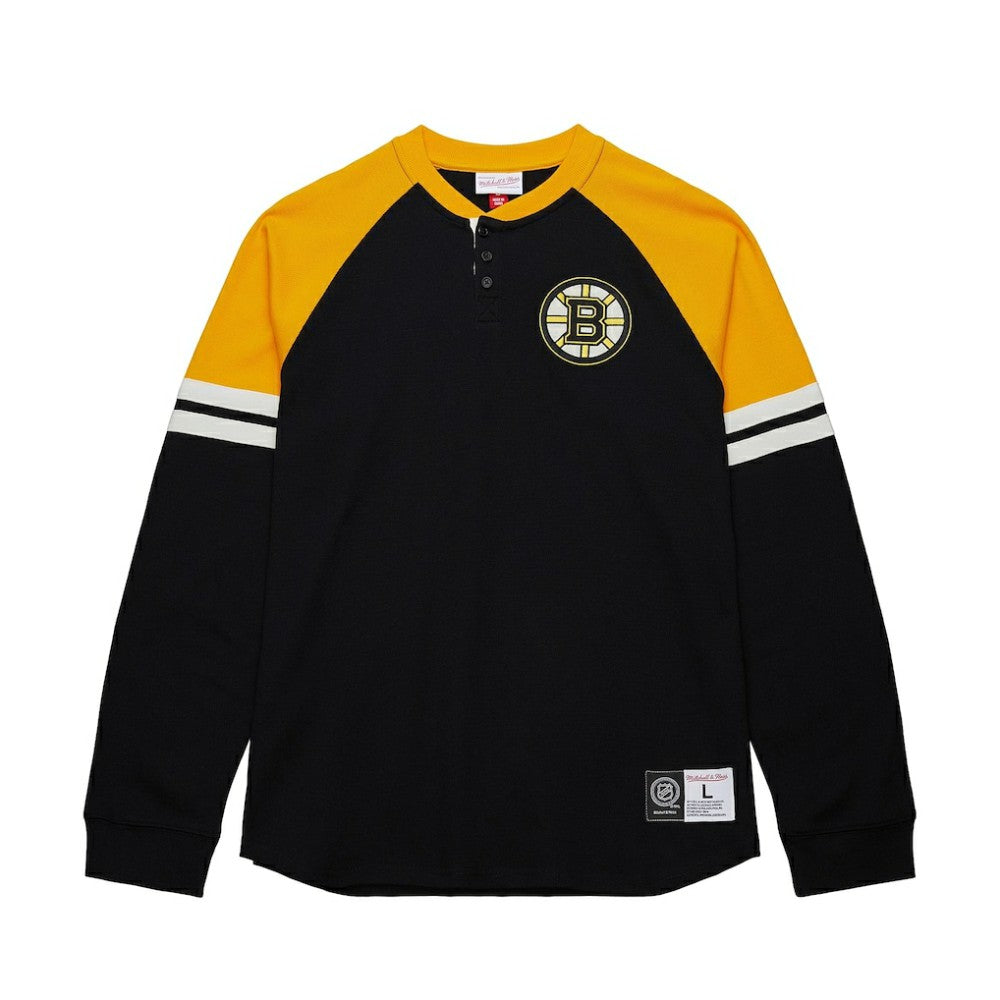 Boston Bruins Mitchell & Ness Thermal Henley Long Sleeve T-Shirt - Black - NHL 202122434