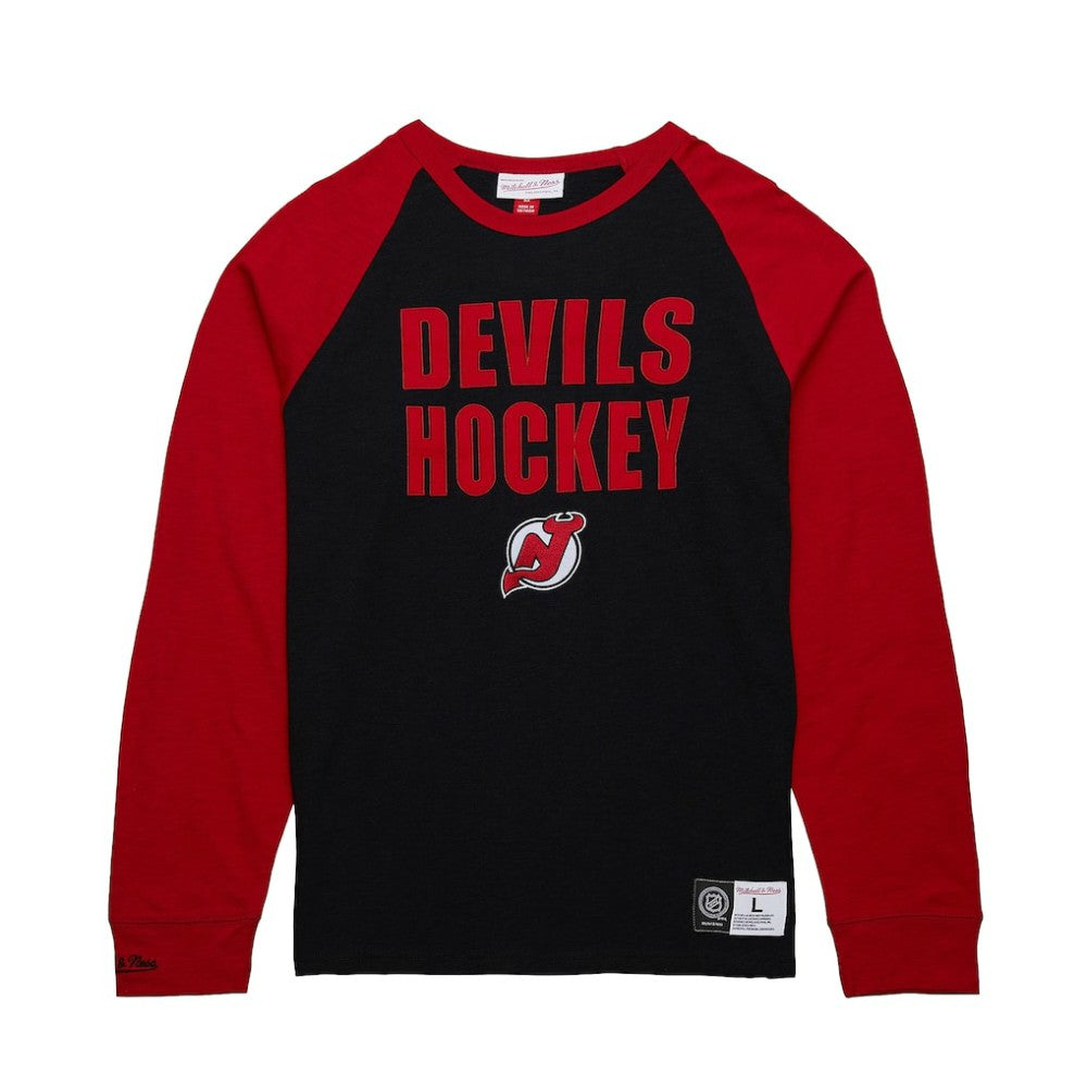 New Jersey Devils Mitchell & Ness Legendary Slub Raglan Long Sleeve T-Shirt - Black/Red - NHL 202122439