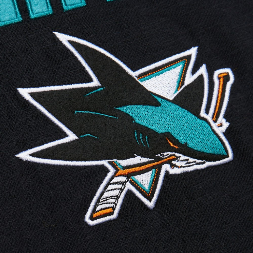 San Jose Sharks Mitchell & Ness Legendary Slub Raglan Long Sleeve T-Shirt - Black/Teal - NHL 202122440