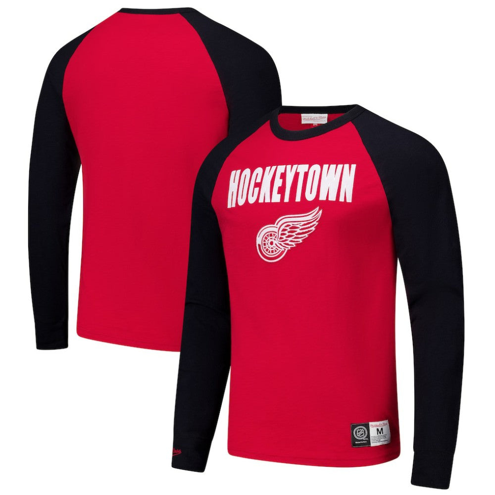 Detroit Red Wings Mitchell & Ness Legendary Slub Raglan Long Sleeve T-Shirt - Red/Black - NHL 202122443
