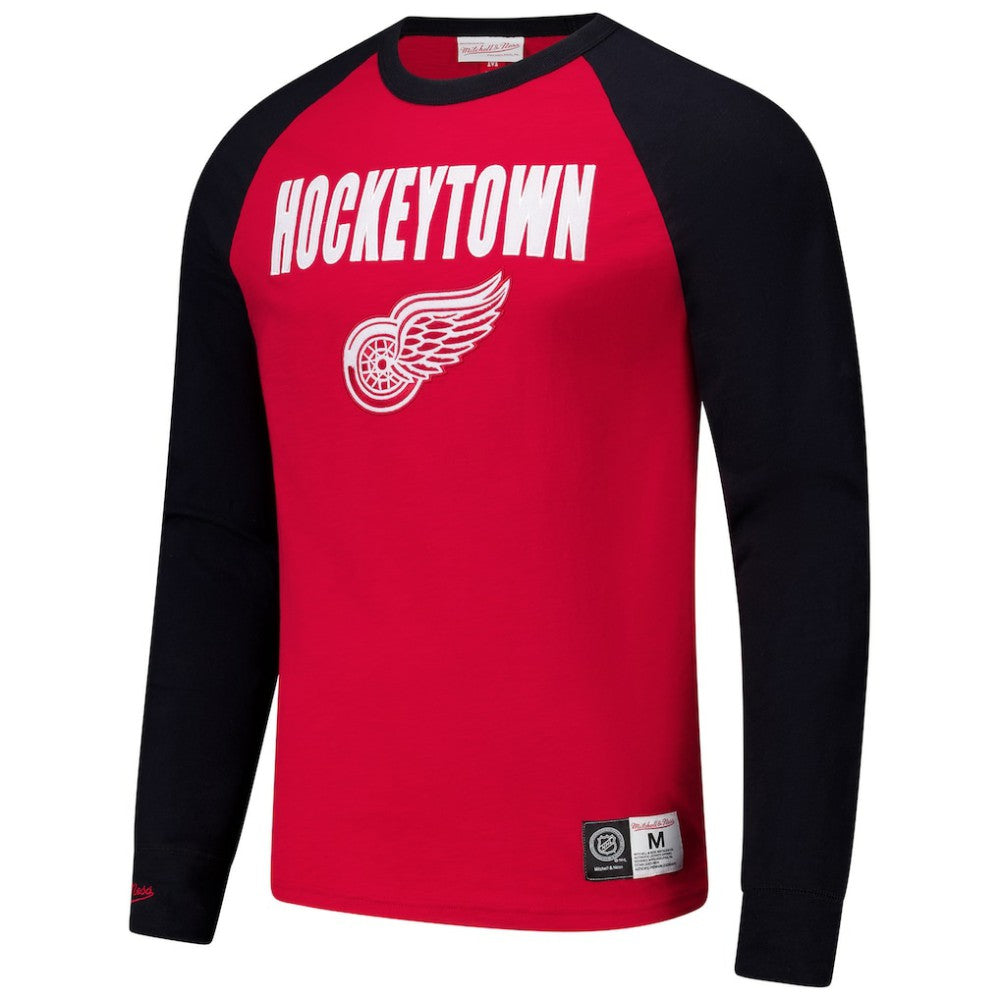 Detroit Red Wings Mitchell & Ness Legendary Slub Raglan Long Sleeve T-Shirt - Red/Black - NHL 202122443