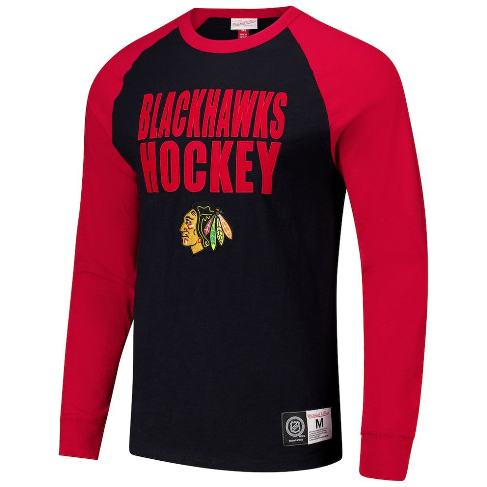 Chicago Blackhawks Mitchell & Ness Legendary Slub Raglan Long Sleeve T-Shirt - Black/Red - NHL 202122448