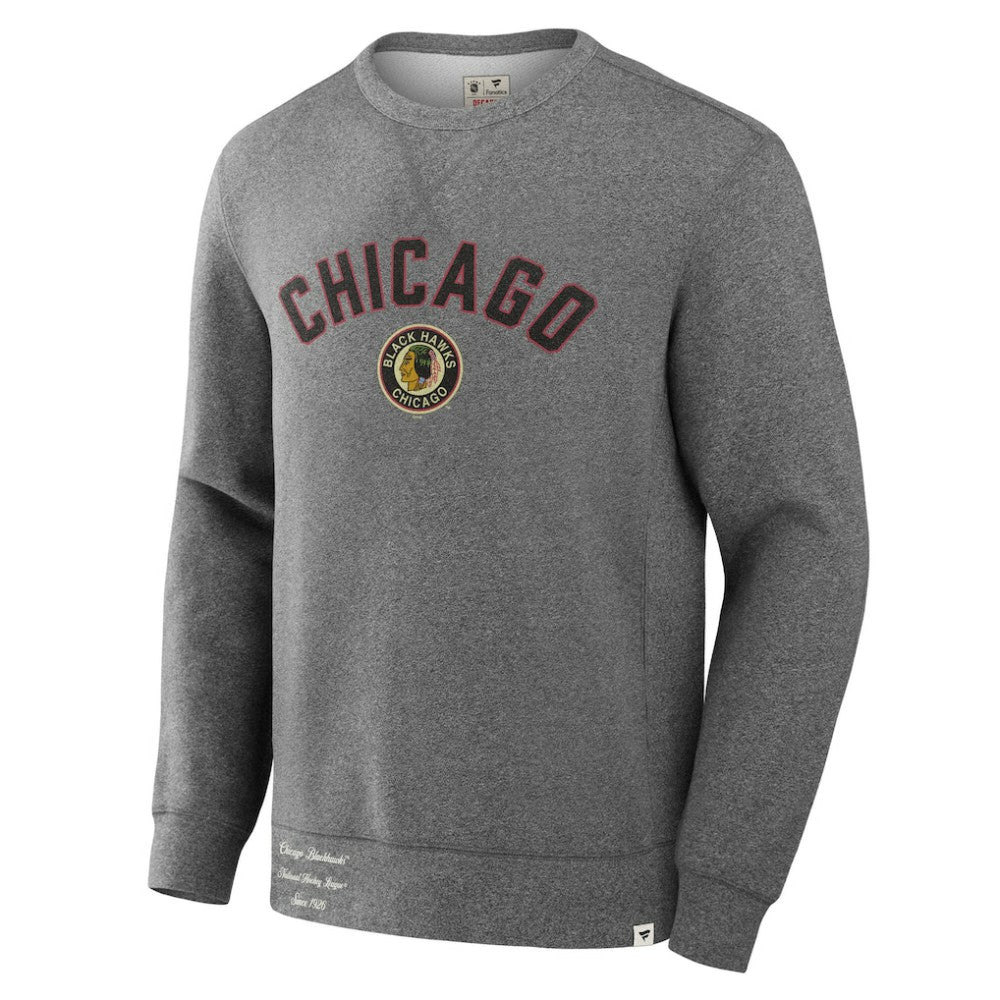Chicago Blackhawks Fanatics Decades Collection Legendary Fleece Pullover Sweatshirt - Heather Gray - NHL 202135601