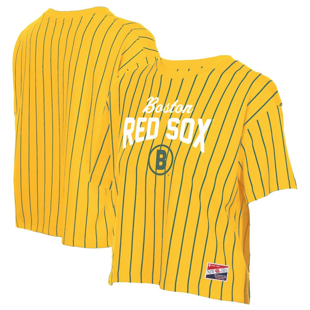 Boston Red Sox New Era Women's 2025 City Connect Pinstripe T-Shirt - Yellow - New Era Sale