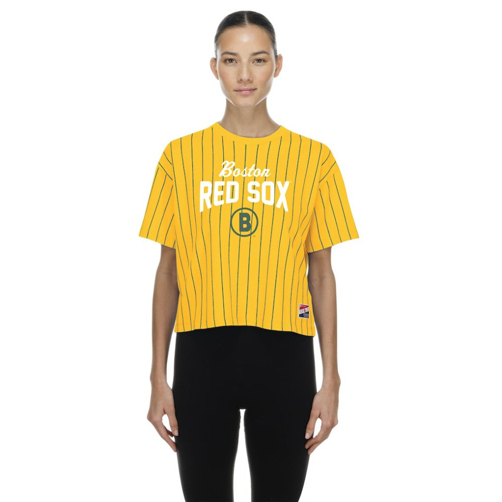 Boston Red Sox New Era Women's 2025 City Connect Pinstripe T-Shirt - Yellow - New Era Sale