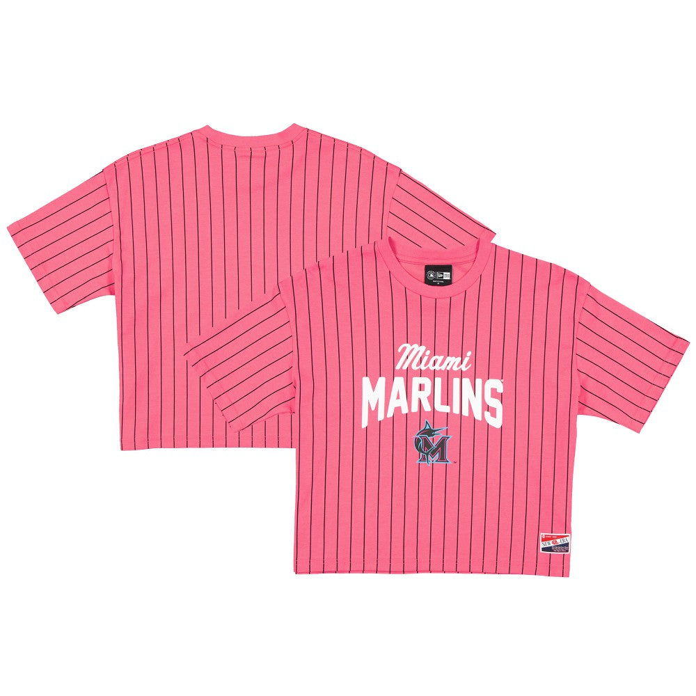 Miami Marlins New Era Women's 2025 City Connect Pinstripe T-Shirt - Pink - New Era Discount