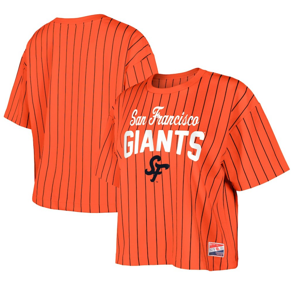San Francisco Giants New Era Women's 2025 City Connect Boxy Pinstripe T-Shirt - Orange - New Era Lifestyle