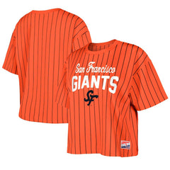 San Francisco Giants New Era Women's 2025 City Connect Boxy Pinstripe T-Shirt - Orange - New Era Lifestyle