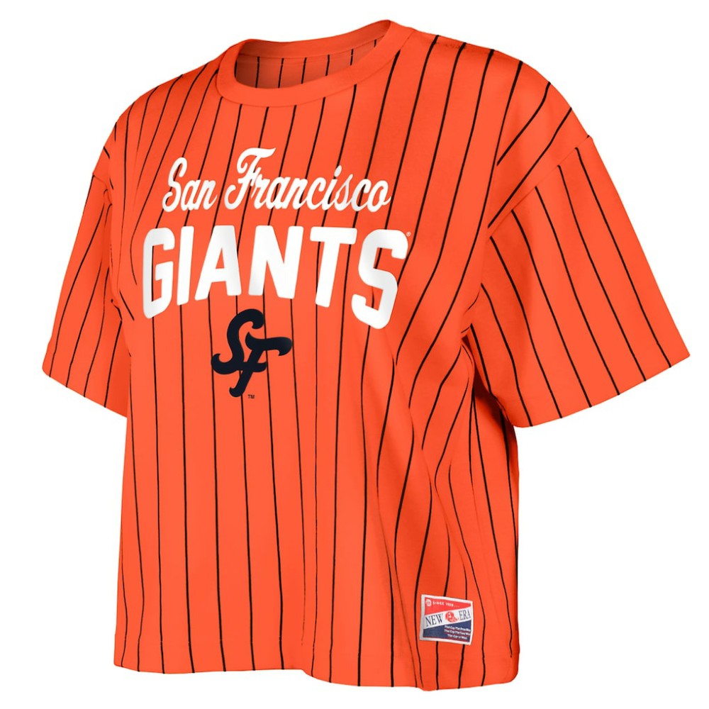 San Francisco Giants New Era Women's 2025 City Connect Boxy Pinstripe T-Shirt - Orange - New Era Lifestyle