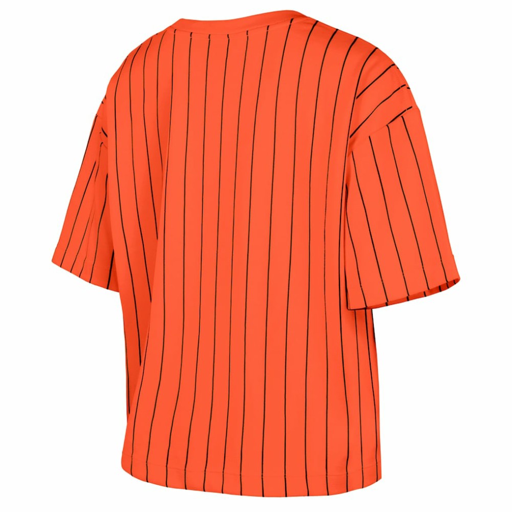 San Francisco Giants New Era Women's 2025 City Connect Boxy Pinstripe T-Shirt - Orange - New Era Lifestyle