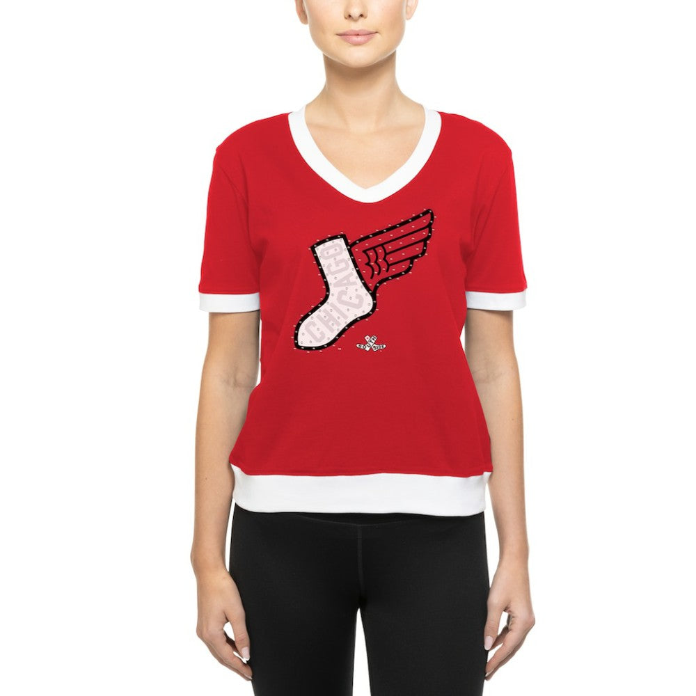 Chicago White Sox New Era Women's 2025 City Connect Rhinestone V-Neck T-Shirt - Red - New Era Online