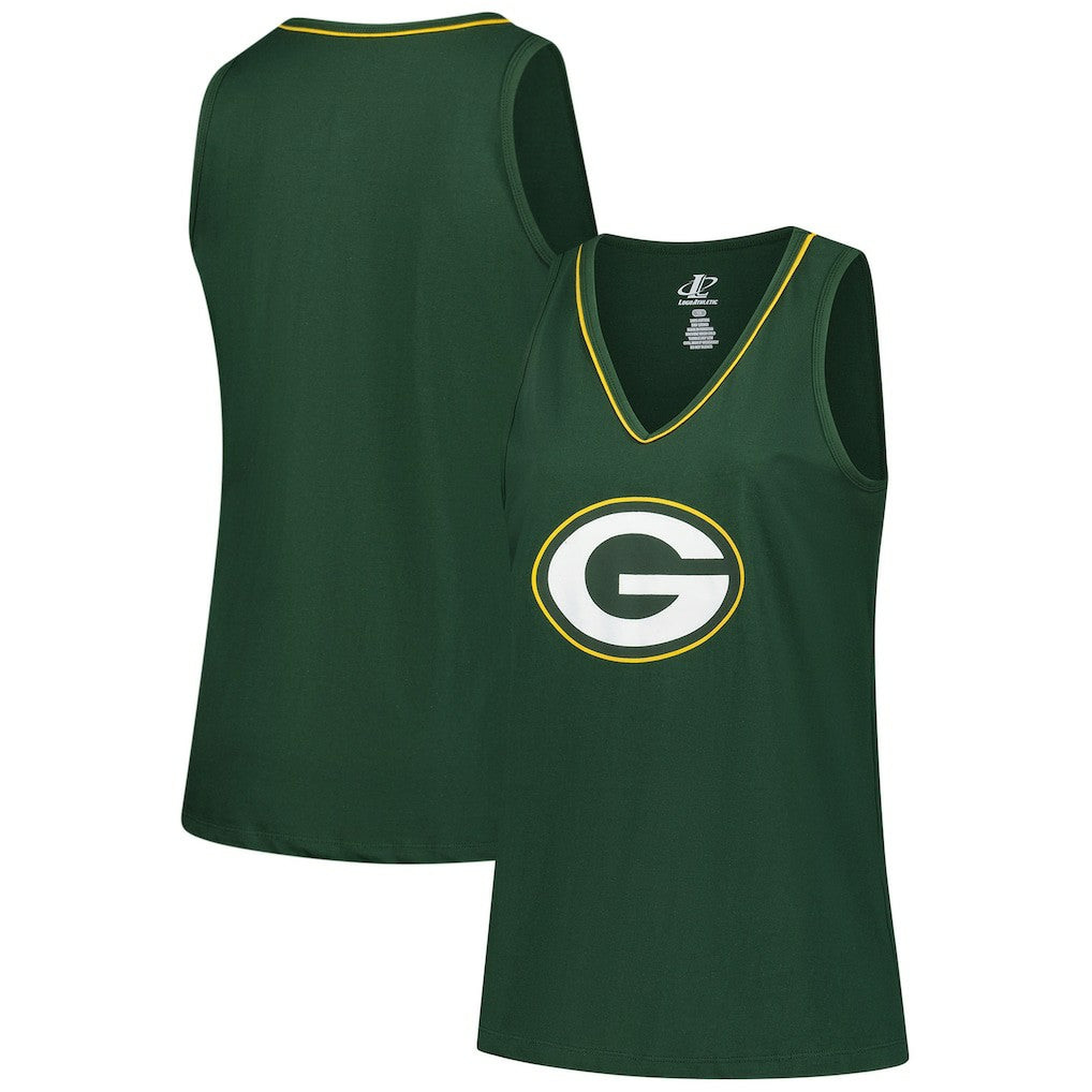 Green Bay Packers Logo Athletic Women's Plus Size Stellar Win V-Neck Tank Top Green