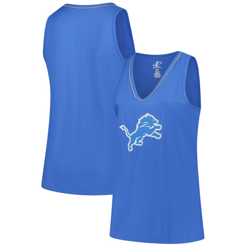 Detroit Lions Logo Athletic Women's Plus Size Stellar Win V-Neck Tank Top Blue