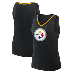 Pittsburgh Steelers Logo Athletic Women's Plus Size Stellar Win V-Neck Tank Top Black