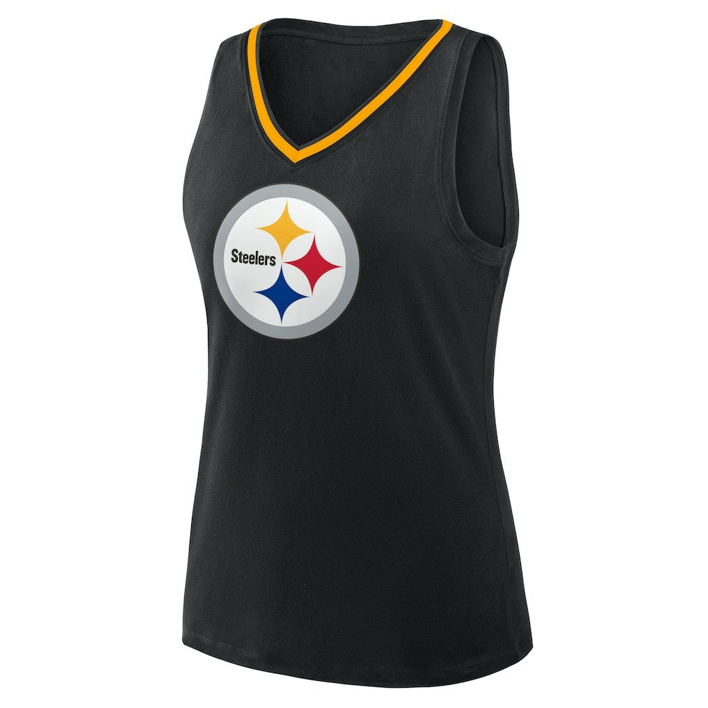 Pittsburgh Steelers Logo Athletic Women's Plus Size Stellar Win V-Neck Tank Top Black