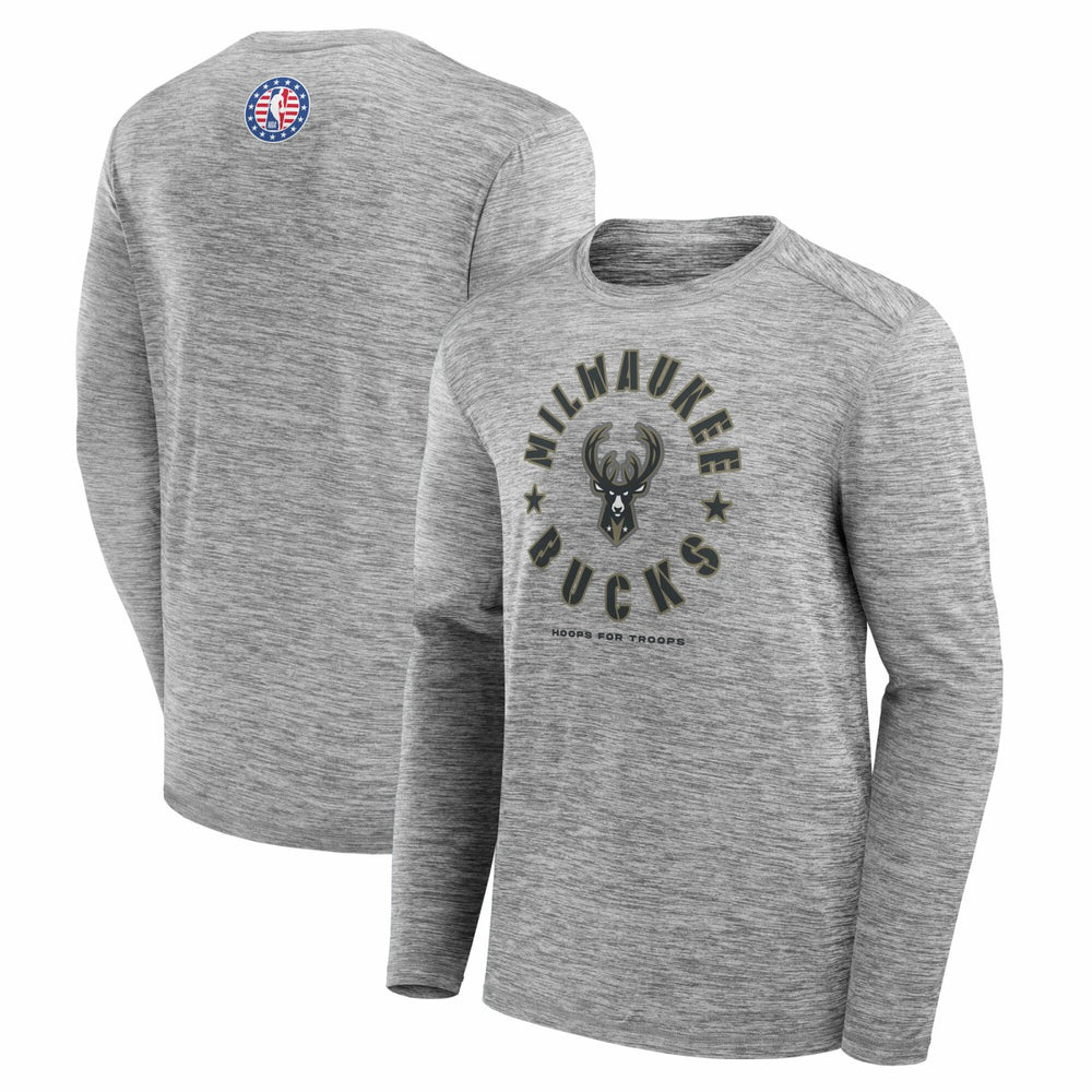 Milwaukee Bucks NBA Hoops for Troops Long Sleeve T-Shirt Heather Gray | Fanatics