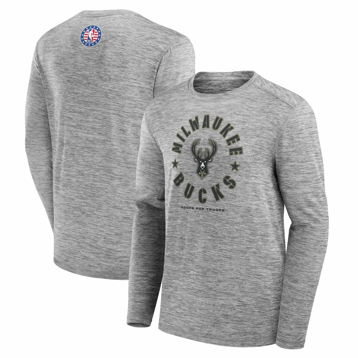 Milwaukee Bucks NBA Hoops for Troops Long Sleeve T-Shirt Heather Gray | Fanatics