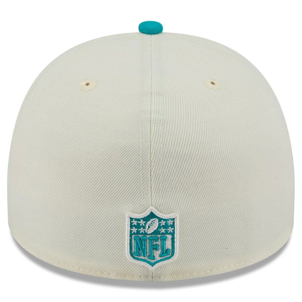 Miami Dolphins New Era 2025 NFL Draft A-Frame 59FIFTY Fitted Hat Cream/Aqua