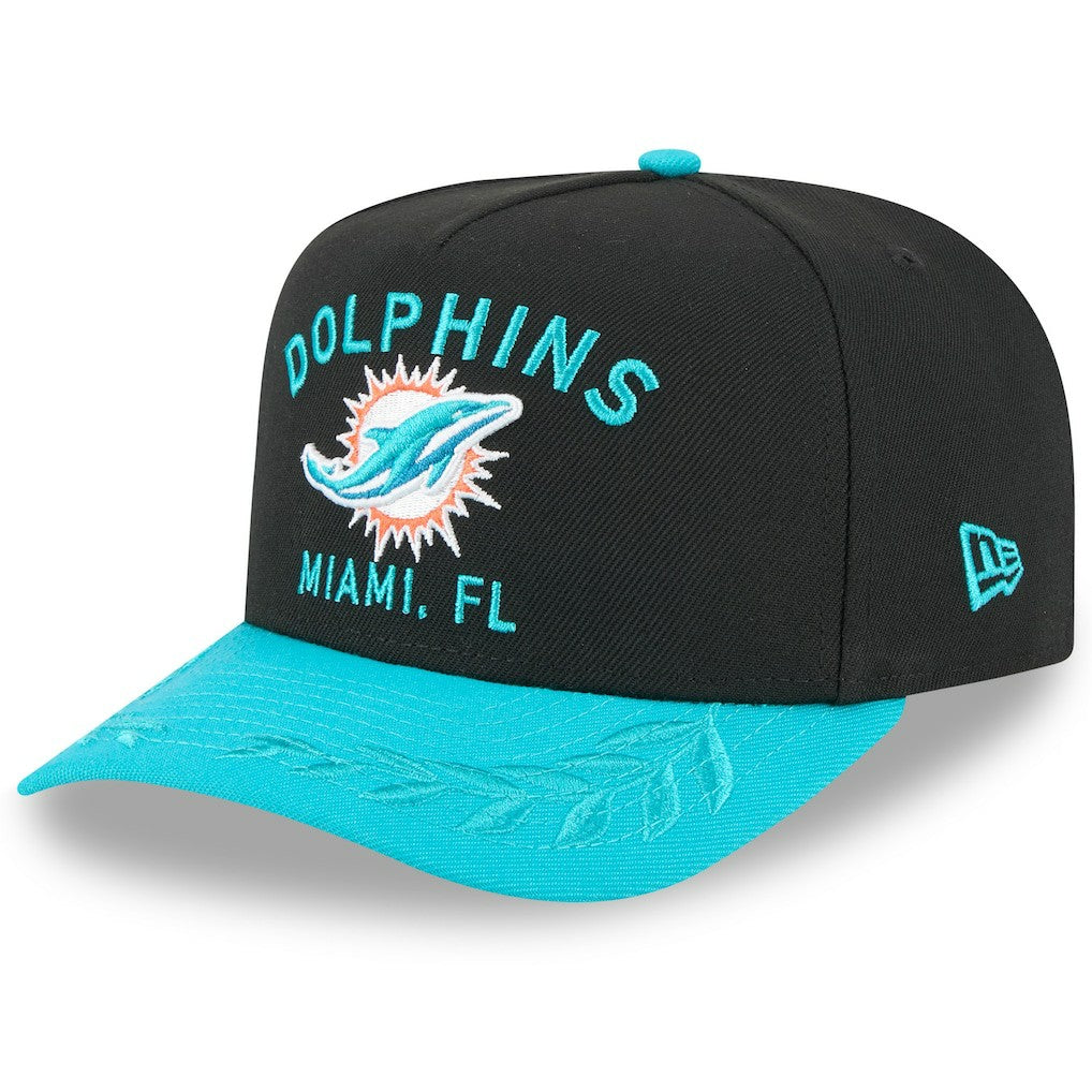 Miami Dolphins New Era 2025 NFL Draft A-Frame 9FIFTY Snapback Hat Black/Aqua
