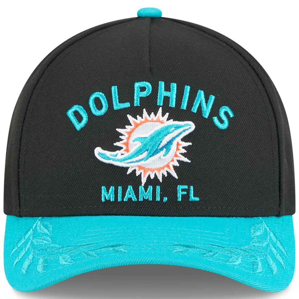 Miami Dolphins New Era 2025 NFL Draft 9FORTY A-Frame M-Crown Adjustable Hat Black/Aqua