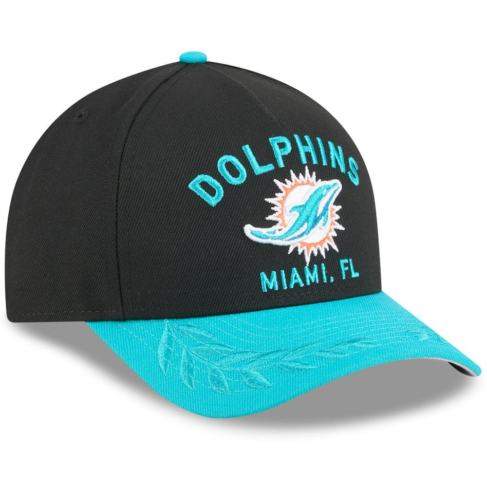 Miami Dolphins New Era 2025 NFL Draft 9FORTY A-Frame M-Crown Adjustable Hat Black/Aqua