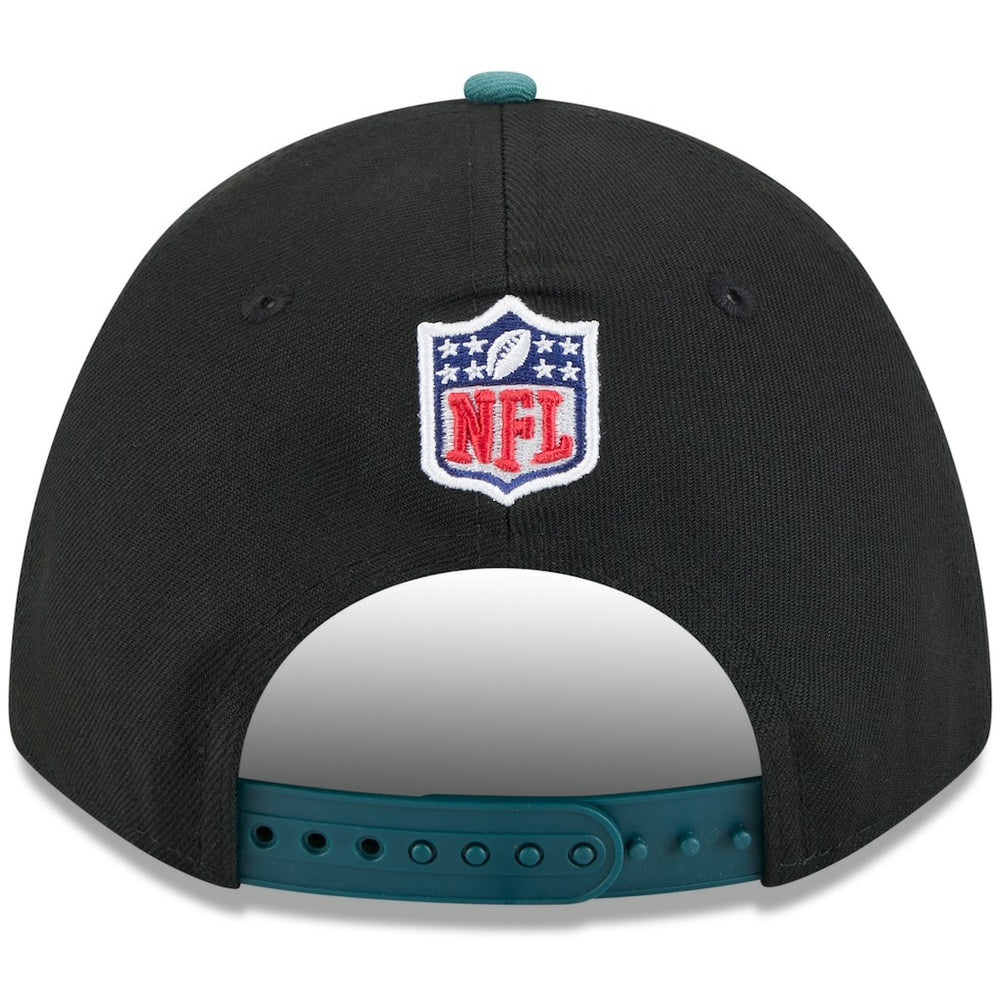 Philadelphia Eagles New Era 2025 NFL Draft 9FORTY A-Frame M-Crown Adjustable Hat Black/Midnight Green