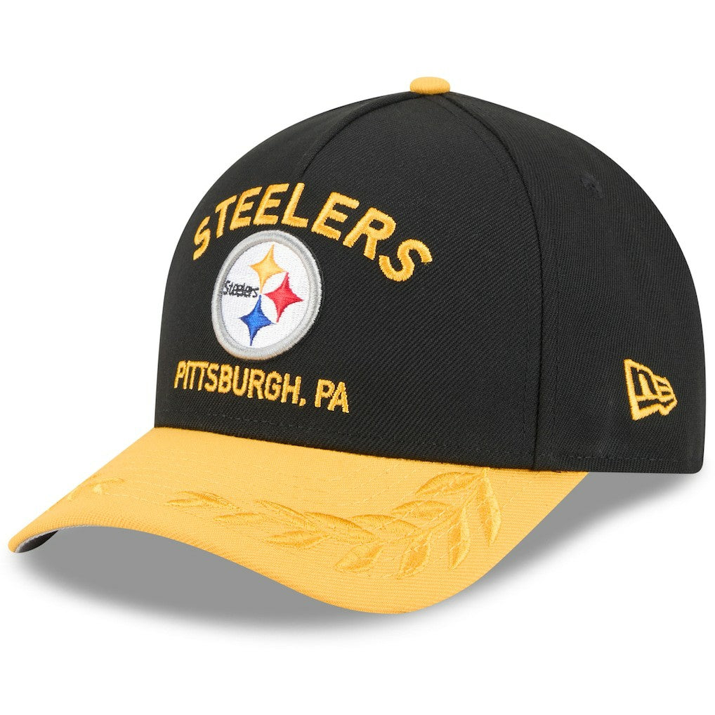 Pittsburgh Steelers New Era 2025 NFL Draft 9FORTY A-Frame M-Crown Adjustable Hat Black/Gold