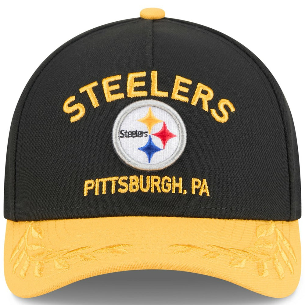Pittsburgh Steelers New Era 2025 NFL Draft 9FORTY A-Frame M-Crown Adjustable Hat Black/Gold