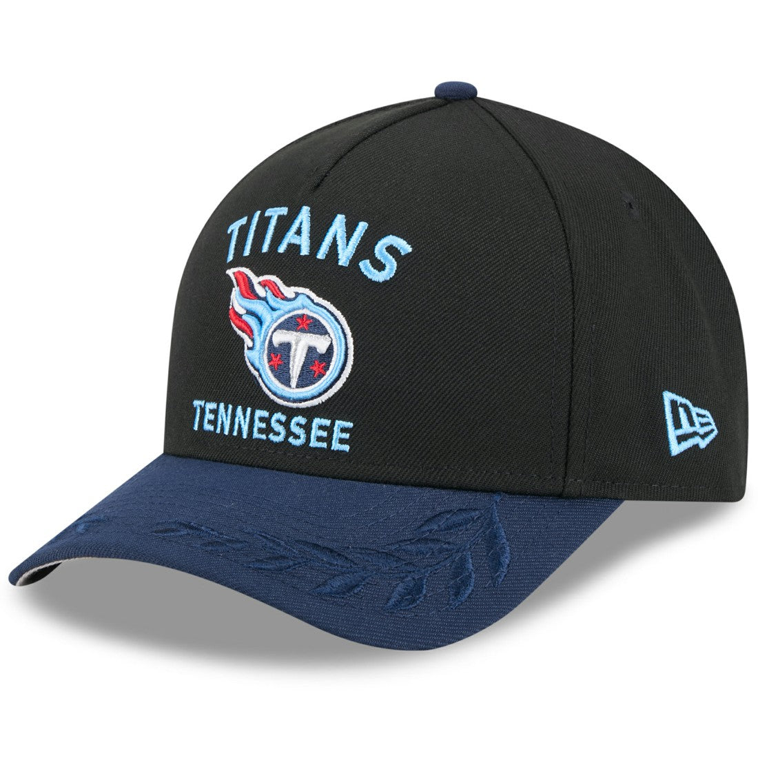 Tennessee Titans New Era 2025 NFL Draft 9FORTY A-Frame M-Crown Adjustable Hat Black/Navy