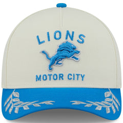 Detroit Lions New Era 2025 NFL Draft 9FORTY A-Frame M-Crown Adjustable Hat Cream/Blue