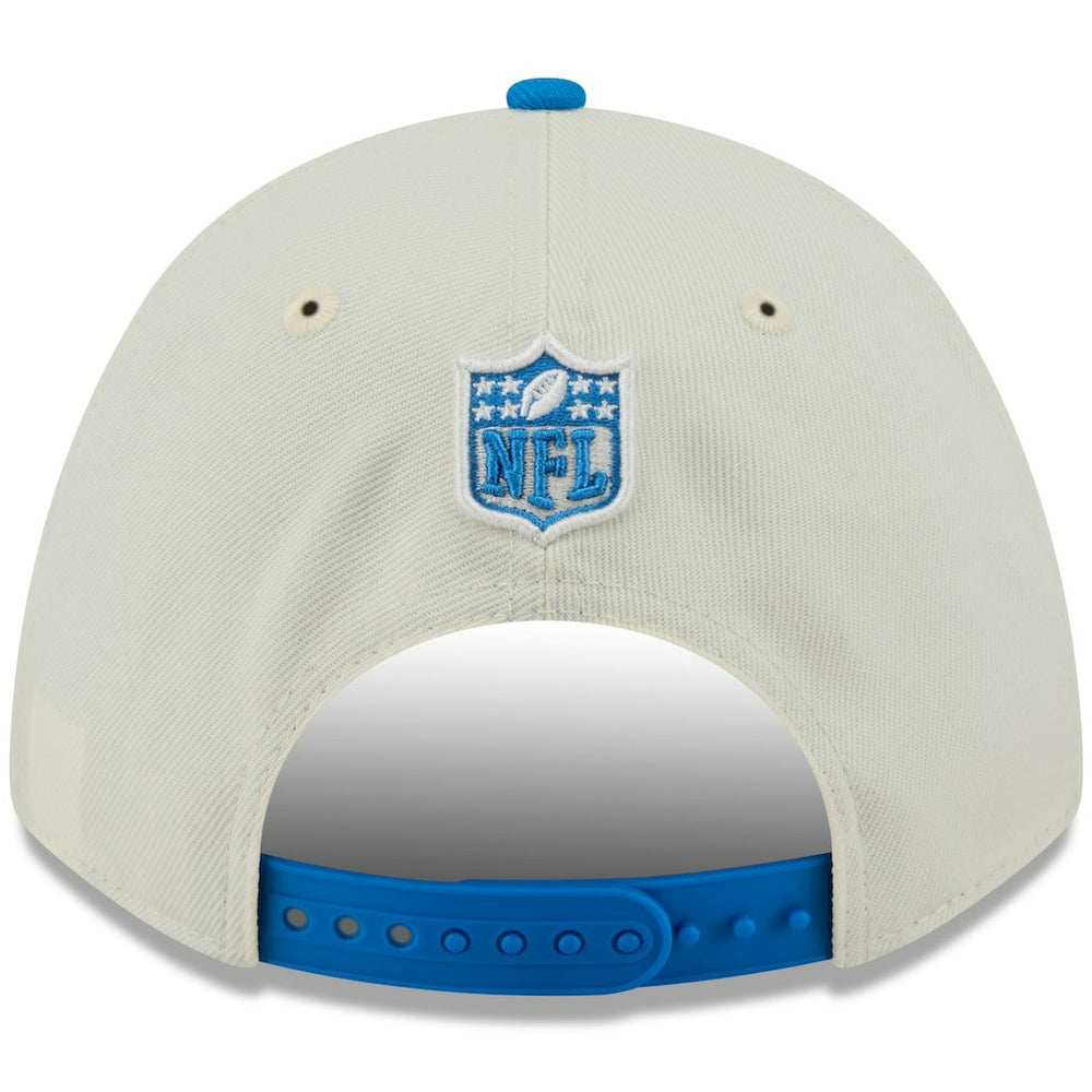 Detroit Lions New Era 2025 NFL Draft 9FORTY A-Frame M-Crown Adjustable Hat Cream/Blue