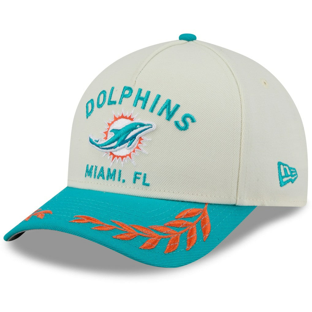 Miami Dolphins New Era 2025 NFL Draft 9FORTY A-Frame M-Crown Adjustable Hat Cream/Aqua