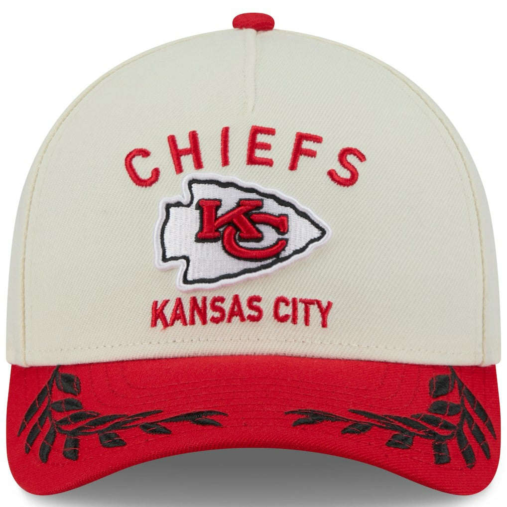 Kansas City Chiefs New Era 2025 NFL Draft 9FORTY A-Frame M-Crown Adjustable Hat Cream/Red