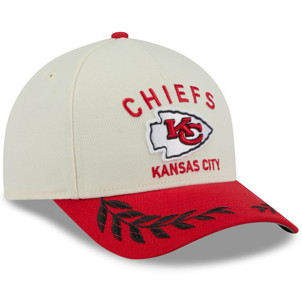 Kansas City Chiefs New Era 2025 NFL Draft 9FORTY A-Frame M-Crown Adjustable Hat Cream/Red