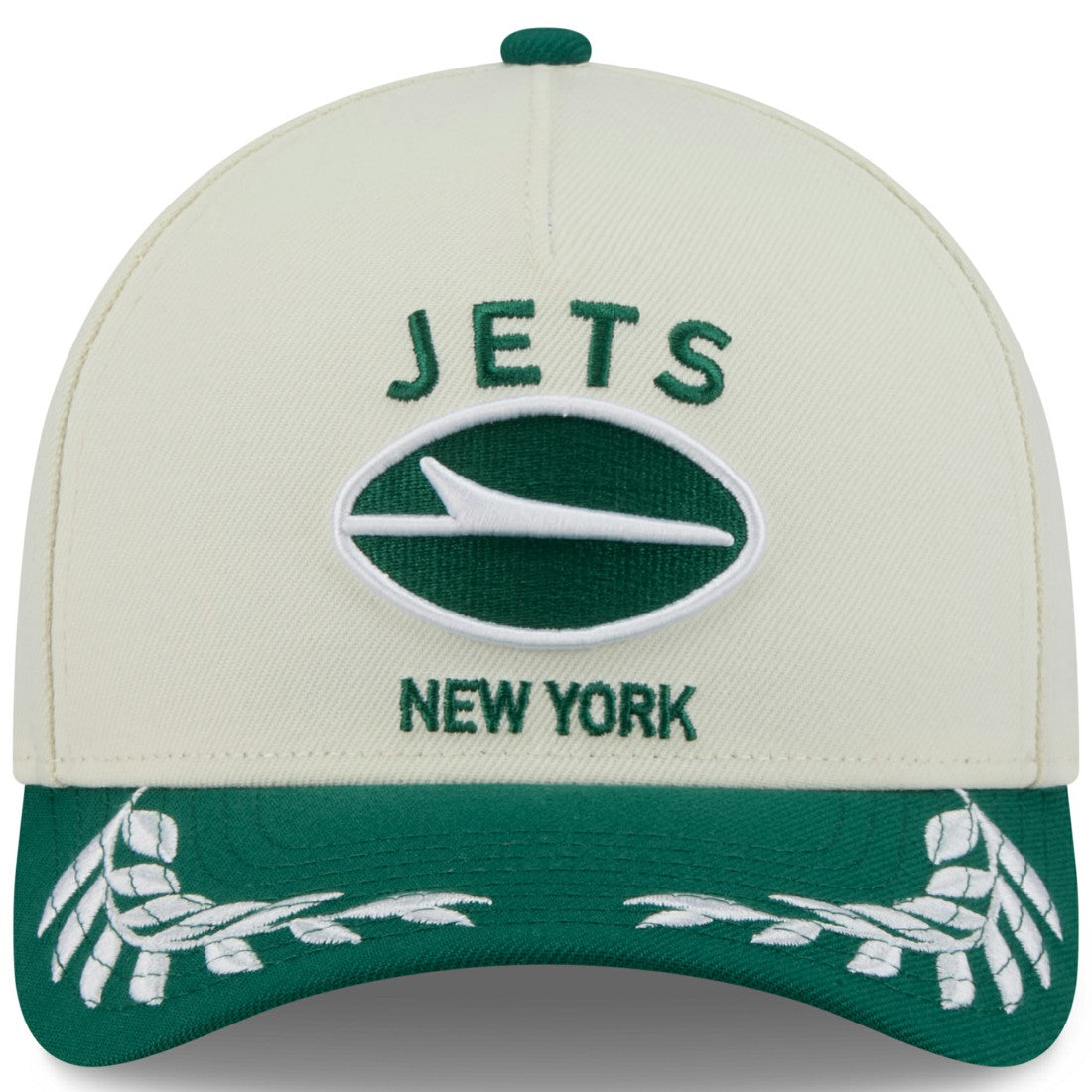 New York Jets New Era 2025 NFL Draft 9FORTY A-Frame M-Crown Adjustable Hat Cream/Green