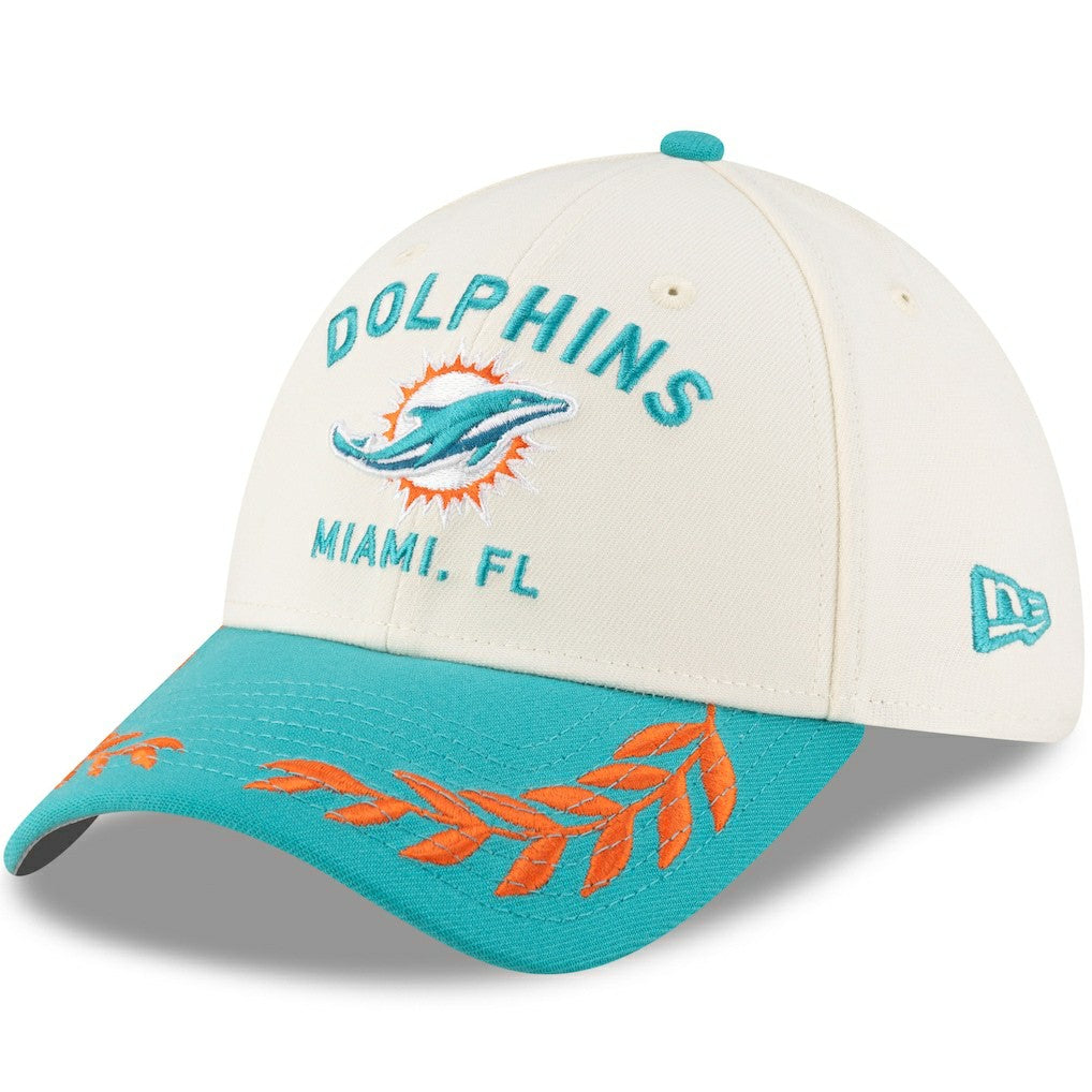 Miami Dolphins New Era 2025 NFL Draft 39THIRTY Flex Hat Cream/Aqua