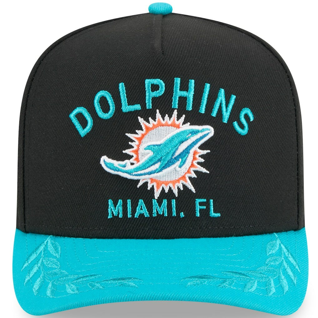 Miami Dolphins New Era Youth 2025 NFL Draft A-Frame 9FIFTY Snapback Hat Black/Aqua
